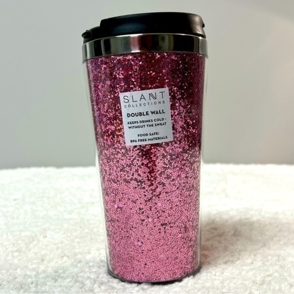 Slant Pink Glitter Double Wall Stainless Travel Tumbler